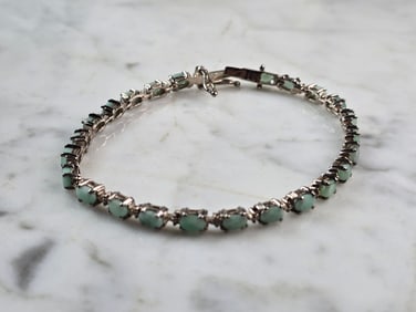 Womens Vintage Estate Sterling Silver Emerald Tennis Bracelet