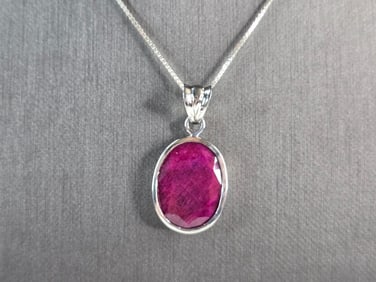 Womens Vintage Estate Sterling Silver Natural Ruby Pendant Necklace