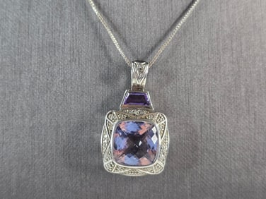 Womens Estate Sterling Silver Amethyst Pendant Necklace