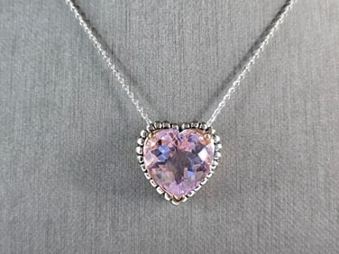 Womens Sterling Silver Rose Gold Tone Amethyst Heart Pendant Necklace