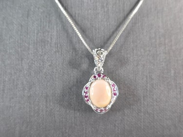 Womens Sterling Silver Modernist Peach Agate Amethyst Pendant Necklace