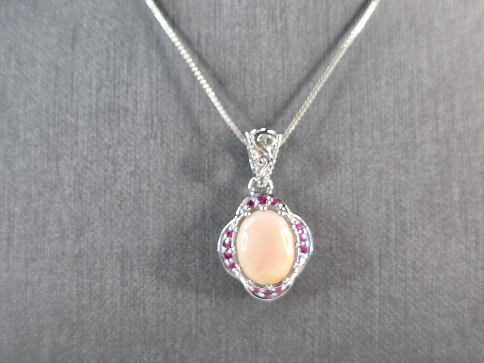 Womens Sterling Silver Modernist Peach Agate Amethyst Pendant Necklace (1 of 4)
