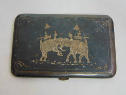 Vintage Estate .925 Sterling Silver Siam Cigarette Case: FOR SALE IS A VINTAGE ESTATE HEAVY .925 STERLING SILVER SIAM CIGARETTE CASE. CASE MEASURES 4 7/8" BY 3 1/4" AND WEIGHS 132.1g. CASE DOES HAVE SOME WEAR. THIS WOULD MAKE A LOVELY GIFT. ANY OTHER QUESTI