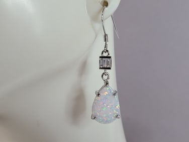 Womens Sterling Silver Modernist Opal Earrings