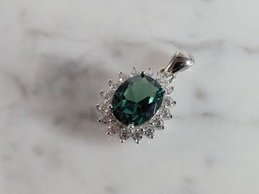 Womens Estate Sterling Silver Modernist CZ Pendant
