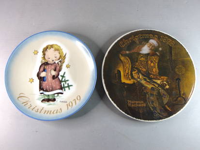 Lot of 2 Vintage Collectible Limited Edition Christmas Porcelain Plates: FOR SALE IS THIS LOT OF 2 COLLECTIBLE LIMITED EDITION CHRISTMAS PORCELAIN PLATES.1978 NORMAN ROCKWELL CHRISTMAS DREAM LIMITED EDITION PLATE MEASURES 8 1/4" IN DIAMETER, AND THE 1979 SCHMID PLATE MEASU