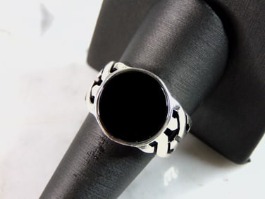 Mens Estate Sterling Silver Modernist Onyx Ring