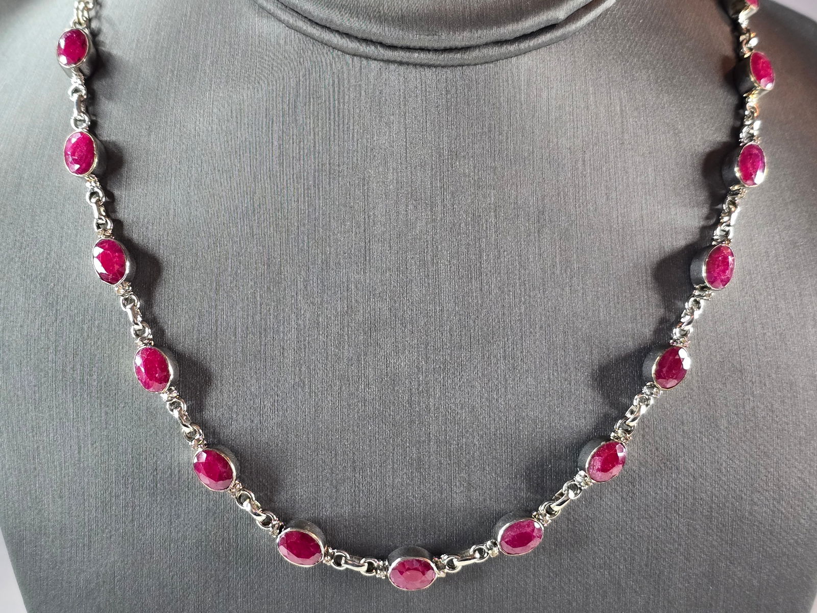 Womens Estate Sterling Silver Natural Ruby Pendant Necklace (1 of 4)