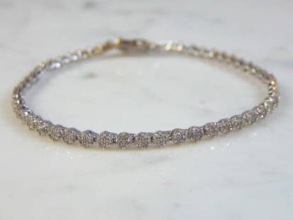 Womens Vintage 14K White Gold Diamond Tennis Bracelet: A LOVELY VINTAGE ESTATE 14K WHITE GOLD BRACELET WITH DIAMONDS. THE BRACELET WEIGHS 7.4g. BRACELET MEASURES ABOUT 7" LONG BY 1/8" WIDE. THERE ARE ABOUT 3.7cts OF DIAMONDS IN THE BRACELET. WOULD MAKE A
