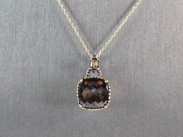 Womens Vintage Estate Sterling Silver Smoky Quartz Pendant Necklace