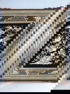 Decorative Turkish Or Persian Inlay Wall Decor: AN EXQUISITE TURKISH OR PERSIAN MARQUETRY INLAID WALL HANGING WITH COPPER ETCHED BIRDS AND FLOWERS. PIECE MEASURES 25 3/4" BY 21 1/2". CONDITION IS GREAT. THE DETAIL THROUGHOUT IS ABSOLUTELY AMAZING.
