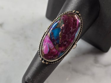 Womens Vintage Estate Sterling Silver Pink Oyster Turquoise Ring