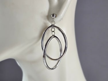 Pr of Womens Vintage Estate 14K White Gold Hoop Earrings