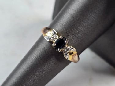 Womens Vintage Estate Sterling Silver Gold Tone Diamond Sapphire Ring