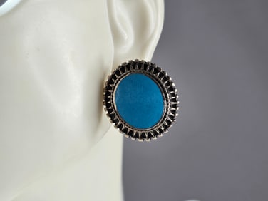 Womens Estate Sterling Silver Modernist Turquoise LEX Earrings