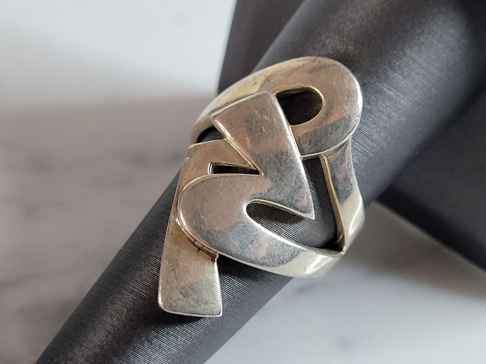 Womens Vintage Estate Sterling Silver Modernist Ring (1 of 4)