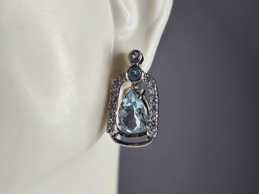 Womens Estate Sterling Silver Aquamarine Earrings