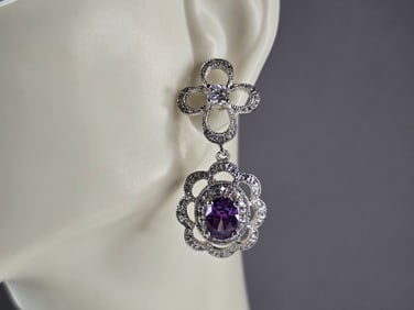 Womens Estate Sterling Silver Amethyst Earrings