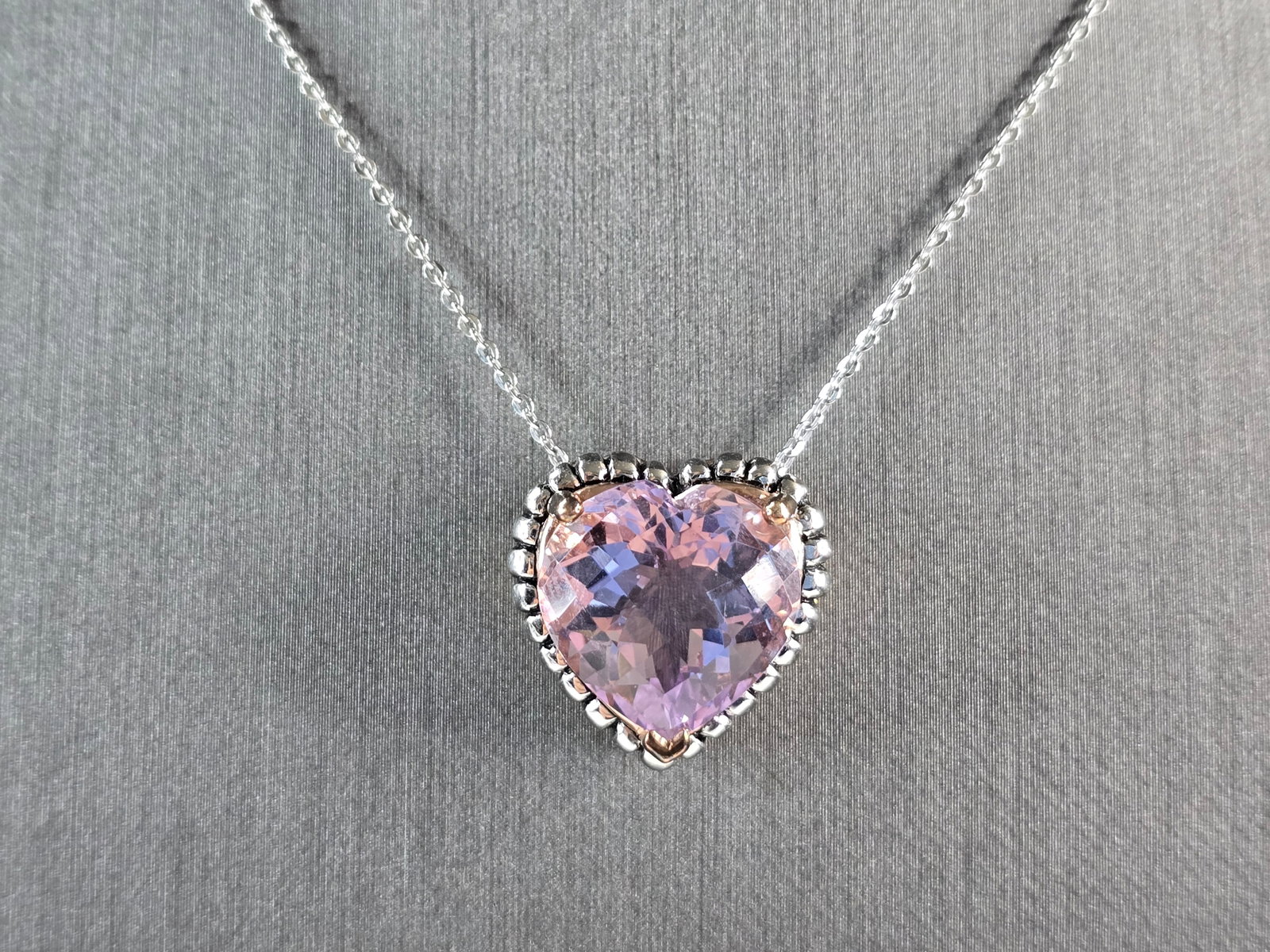 Womens Sterling Silver Rose Gold Tone Amethyst Heart Pendant Necklace (1 of 4)