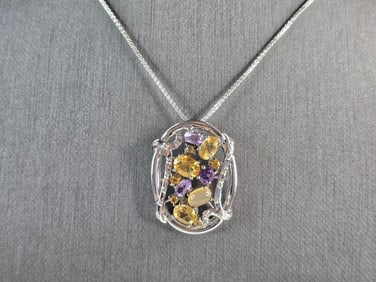 Womens Estate Sterling Silver Modernist Pendant & Necklace