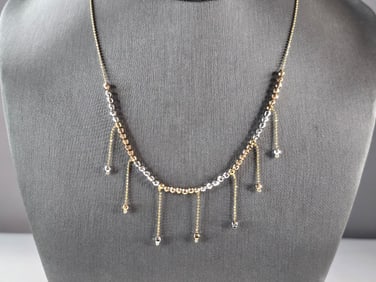 Womens Estate 14K Yellow & White Gold Modernist Beaded Necklace