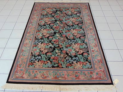 Vintage Estate Decorative Handmade Peking Rug: A BEAUTIFUL VINTAGE ESTATE DEOCRATIVE HANDMADE PEKING RUG THAT MEASURES 6' BY 9' . RUG IS MADE FROM 100% WOOL. NO EXTRA PICTURES WILL BE TAKEN AS IT IS TOO HARD TO GET TO THE RUGS WE ARE SORRY, WOULD