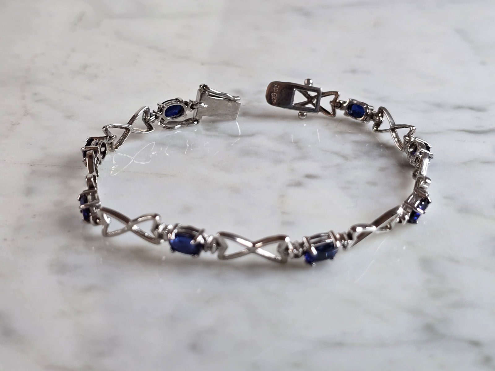 Womens Vintage Estate Sterling Silver Sapphire Modernist Bracelet (1 of 4)