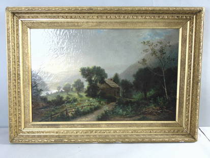Vintage Antique Macgregor Charles Malcom Signed Painting On Canvas: A VINTAGE ANTIQUE MACGREGOR CHARLES MALCOM SIGNED PAINTING ON CANVAS. PAINTING MEASURES 32 1/4" BY 22 3/4" WITH THE FRAME. PAINTING IS SIGNED BY ARTIST. FRAME HAS SOME CHIPS AND DAMAGE TO THE CANVAS A