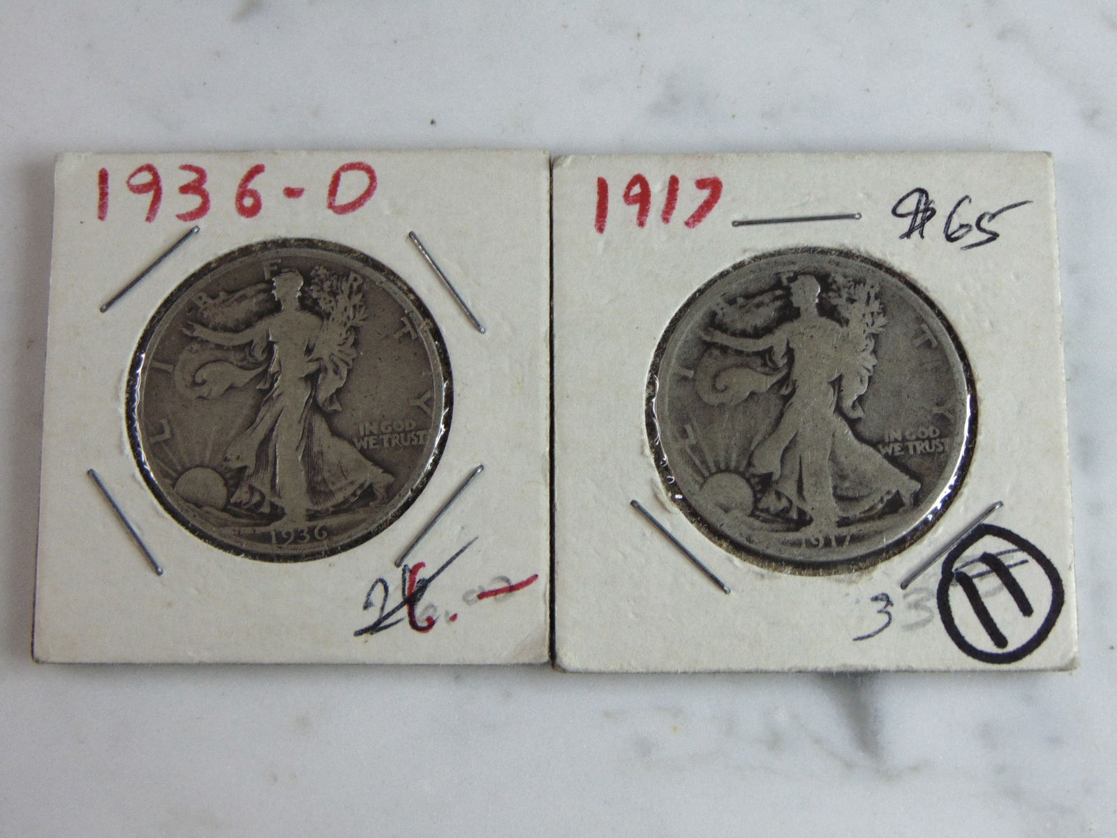 Lot of 2 Standing Liberty Half Dollar 1917, 1936 Coins (1 of 6)