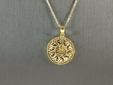 Sterling Silver Gold Tone CZ Muslim Allah Pendant Necklace