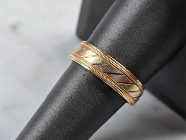 Mens Vintage Estate 14k Mixed Gold Artcarved Wedding Band Ring