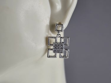 Womens Vintage Estate Sterling Silver CZ Earrings