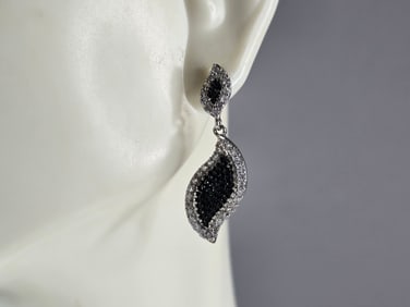 Womens Vintage Estate Sterling Silver Modernist CZ Earrings