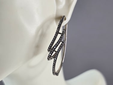 Womens Vintage Estate Sterling Silver Modernist Earrings