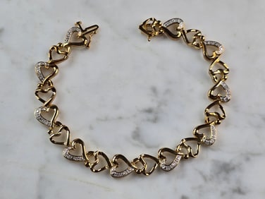 Womens Vintage Estate Sterling Silver Gold Tone Heart Bracelet