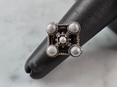 Womens Vintage Estate Sterling Silver Seed Pearl Ring