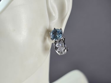 Womens Vintage Estate Sterling Silver Modernist Topaz CZ Earrings