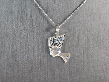 Womens Sterling Silver Queen Nefertiti Pendant Necklace