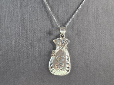 Sterling Silver Money Bags Dollar Sign Pendant Necklace