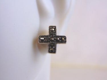 Womens Vintage Estate Sterling Silver Cross Earrings