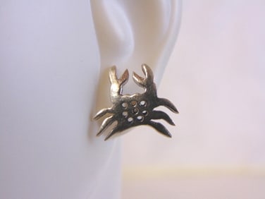 Womens Sterling Silver Maryland MD Crab Earrings