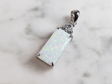 Womens Sterling Silver Opal Stone Pendant