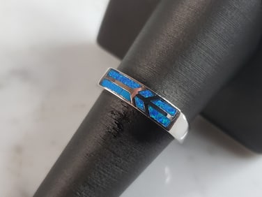 Womens Sterling Silver Modernist Blue Opal Ring