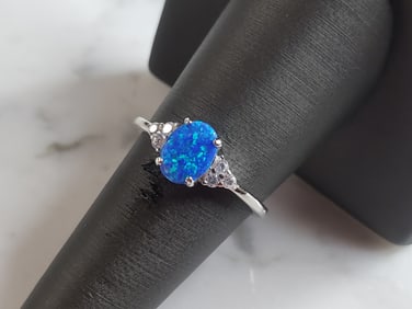 Womens Sterling Silver Modernist Blue Opal Ring