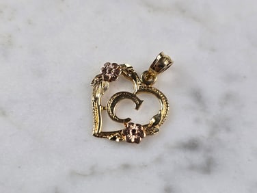 Womens Vintage 14k Beverly Hills Multi Gold Rose Heart C Pendant