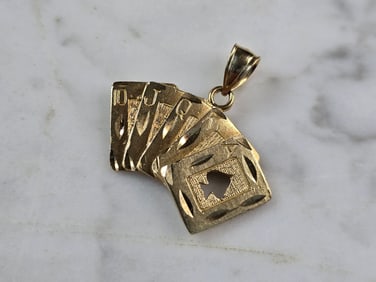 Womens Vintage Estate 10K Gold Royal Flush Poker Pendant