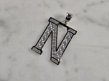 Womens Sterling Silver Initial Letter " N " Pendant