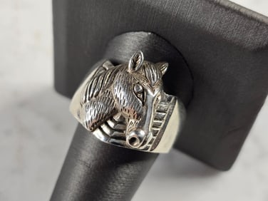 Mens Vintage Estate Sterling Silver Horse Ring