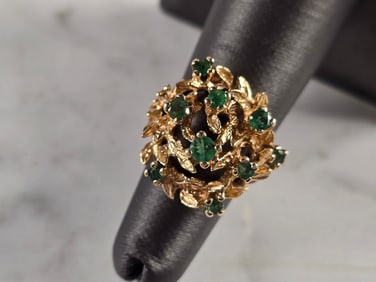 Womens Vintage Estate 14k Yellow Gold Modernist Emerald Ring