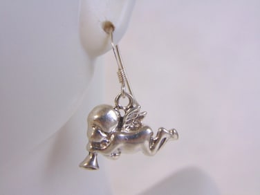 Womens Vintage Estate Sterling Silver Cupid Earrings